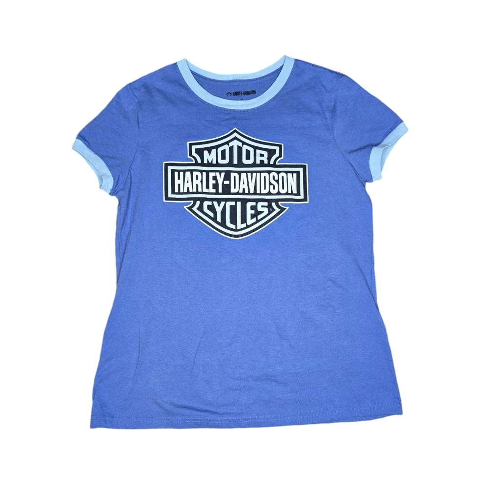 Harley davidson blue ringer tee graphic size medium good condition biker y2k